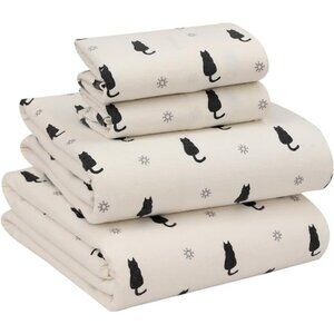 Black CAT SHEETS 100% Cotton Flannel Sheets Queen Size Kitten Kittens Gift idea